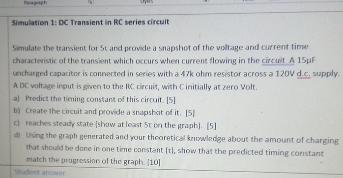 Simulation 1 : DC Transient in RC series circuit