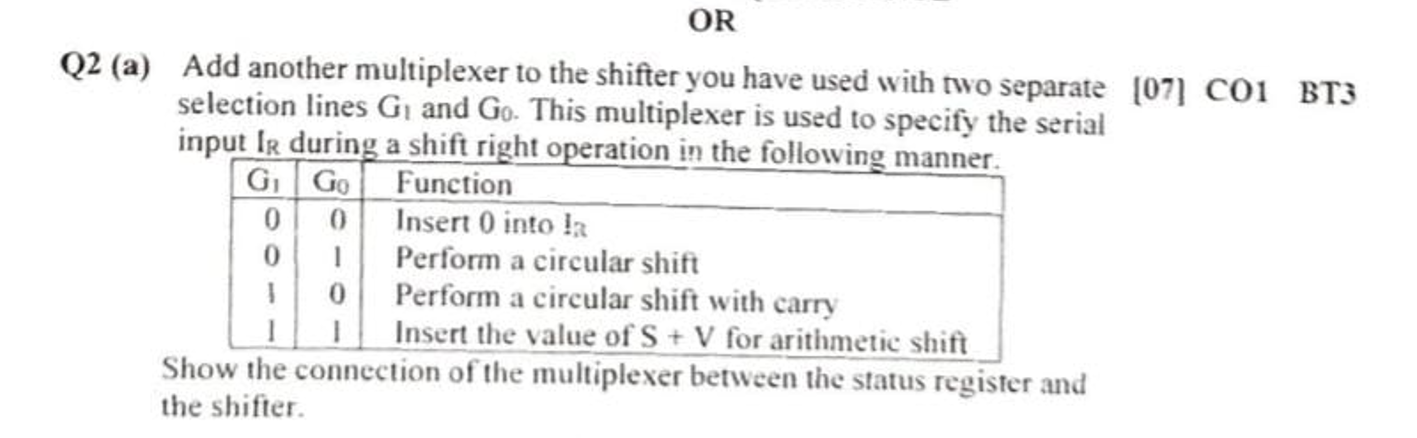 OR Q 2 ( a ) Add another multiplexer to the