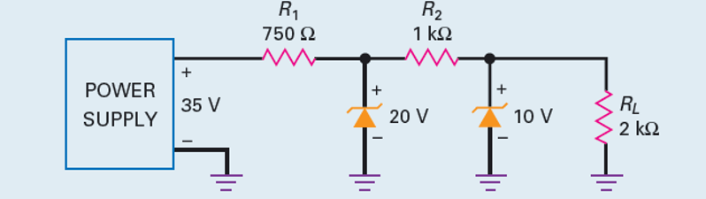 find out current and voltage across zenor diodes