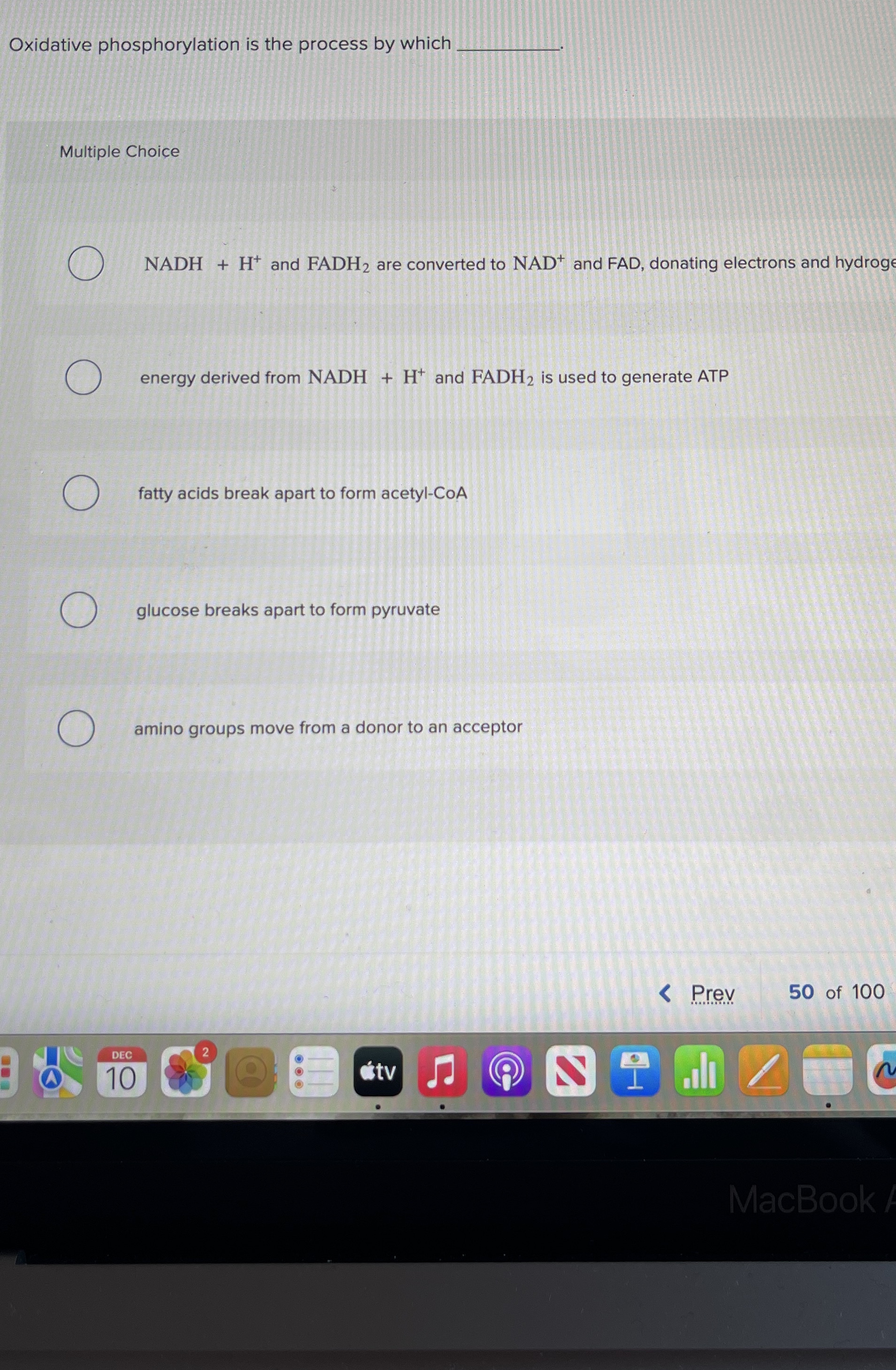 Oxidative phosphorylation is the process by which