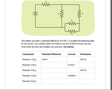 The battery provides a potential difference of 9
