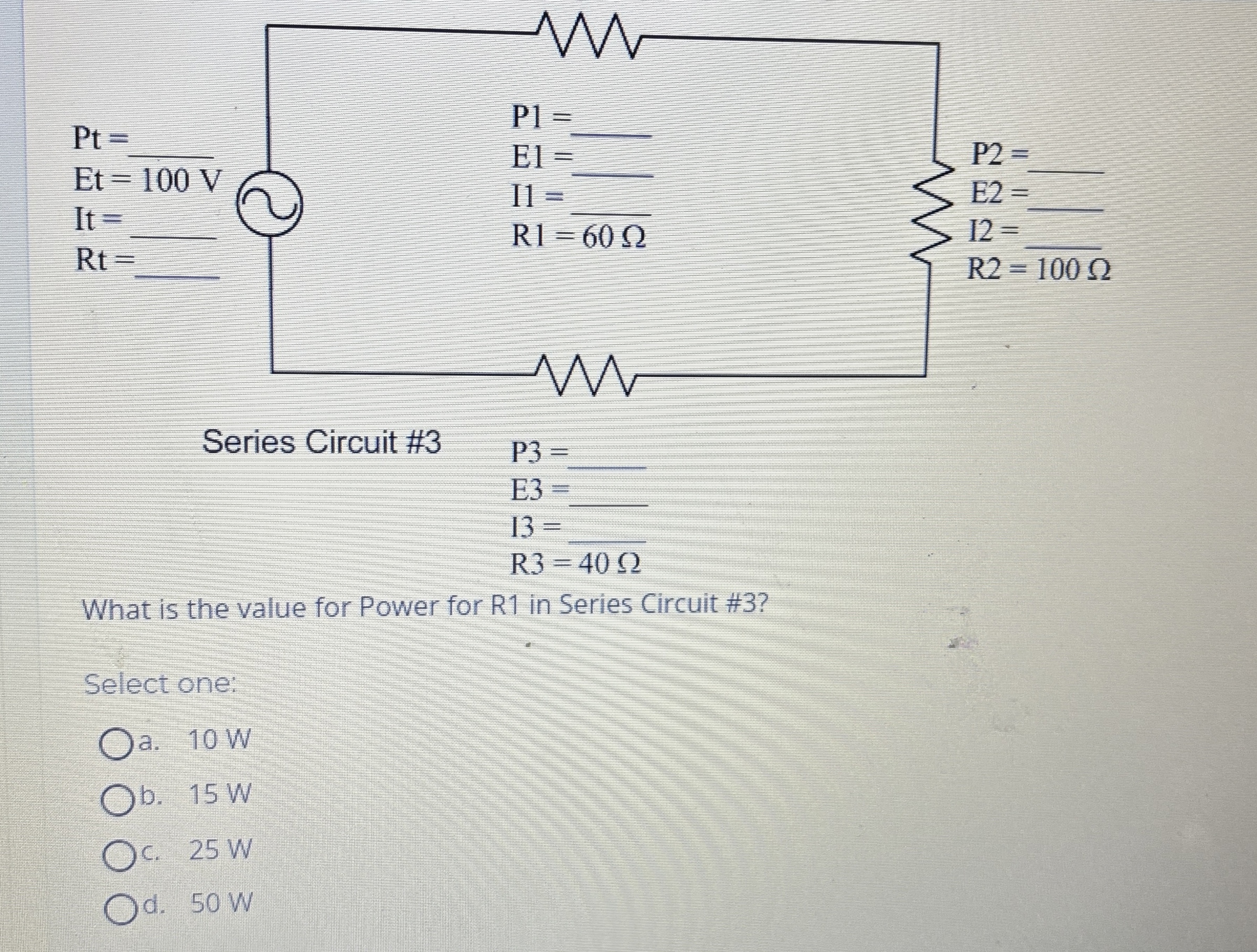 What is the value for Power for R 1 in Series