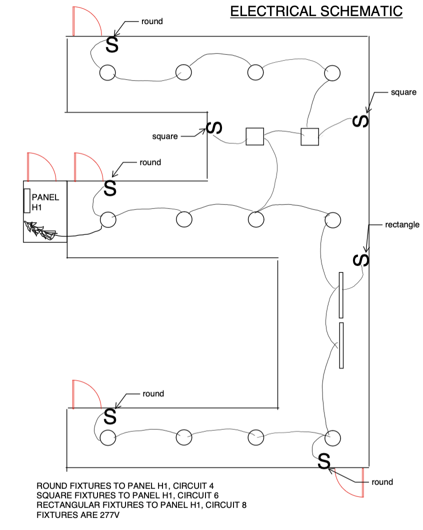 ROUND FIXTURES TO PANEL H 1 , CIRCUIT 4 SQUARE