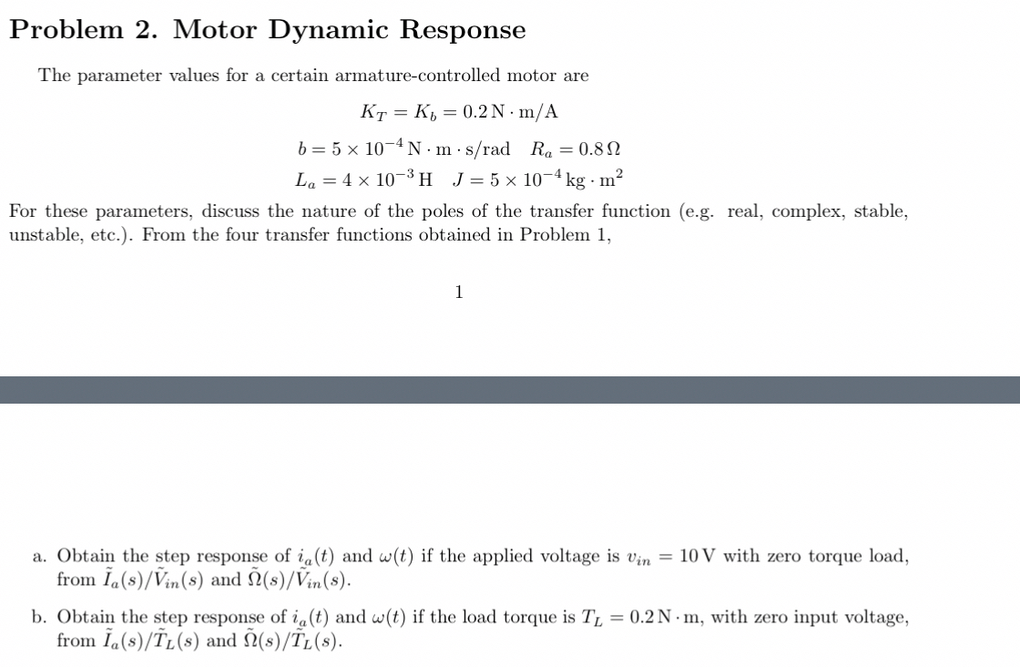 Problem 2 . Motor Dynamic Response The parameter