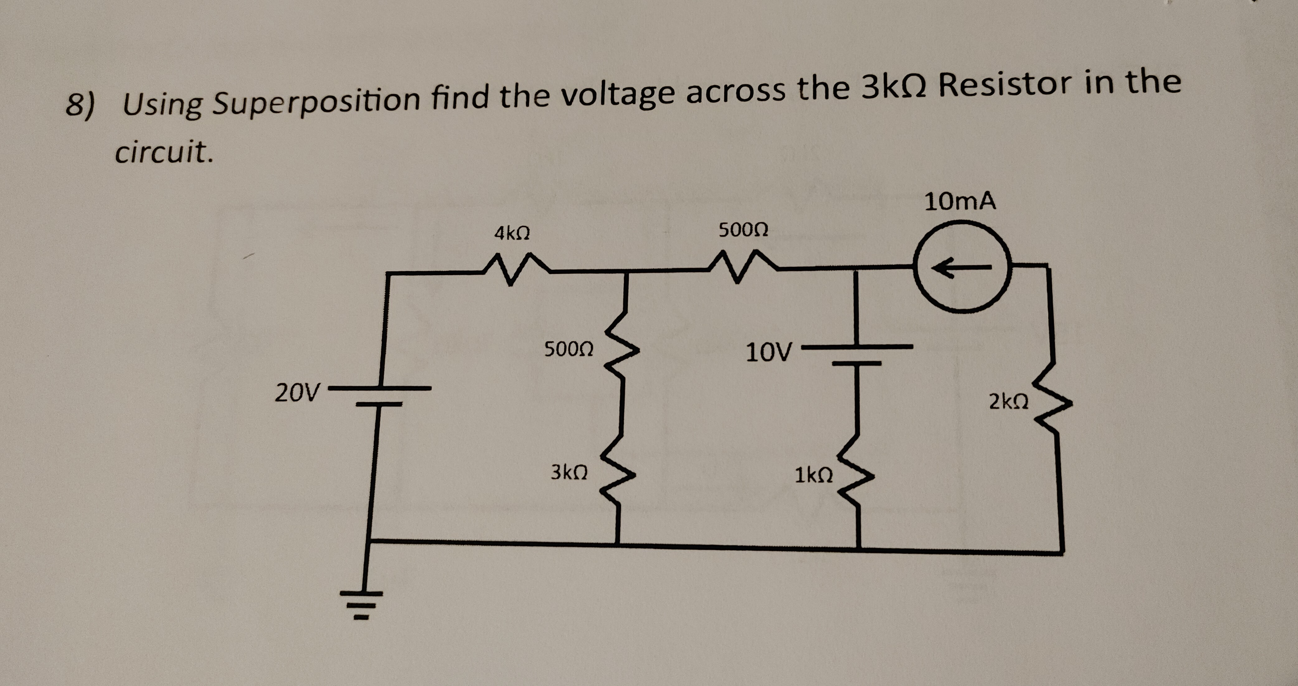 Using Superposition find the voltage across the 3