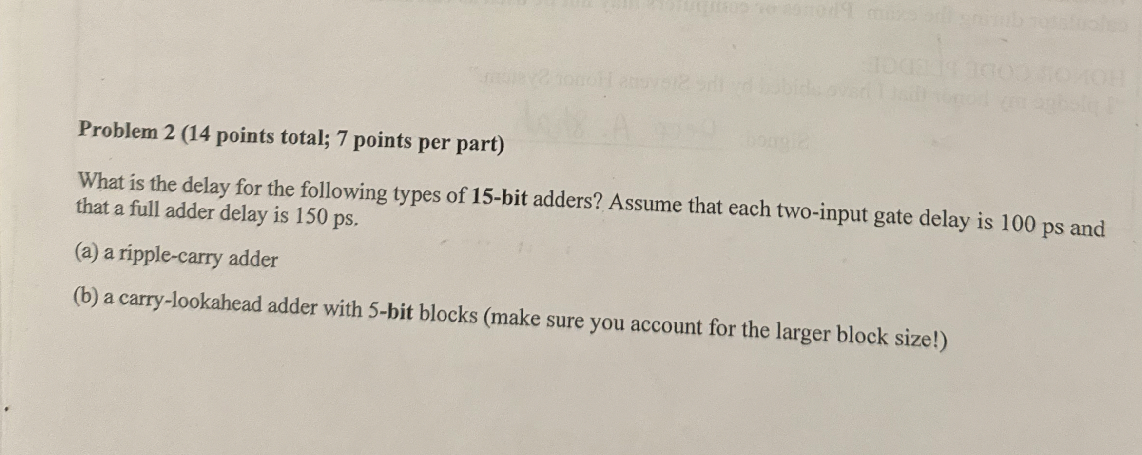 Problem 2 ( 1 4 points total; 7 points per part )