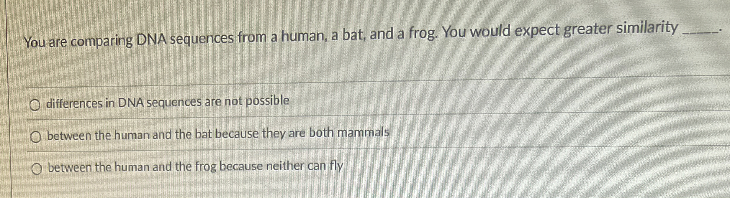 You are comparing DNA sequences from a human, a
