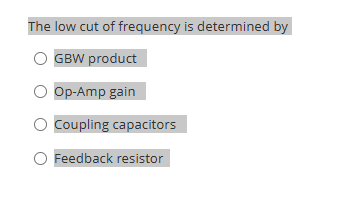 The low cut of frequency is determined by GBW