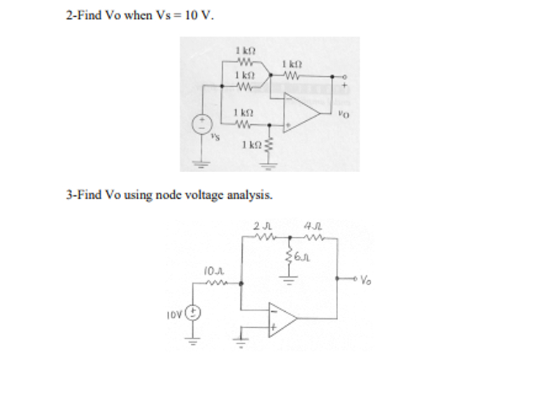 2 - Find Vo when Vs \ ( = 1 0 \ mathrm { ~V } \ )