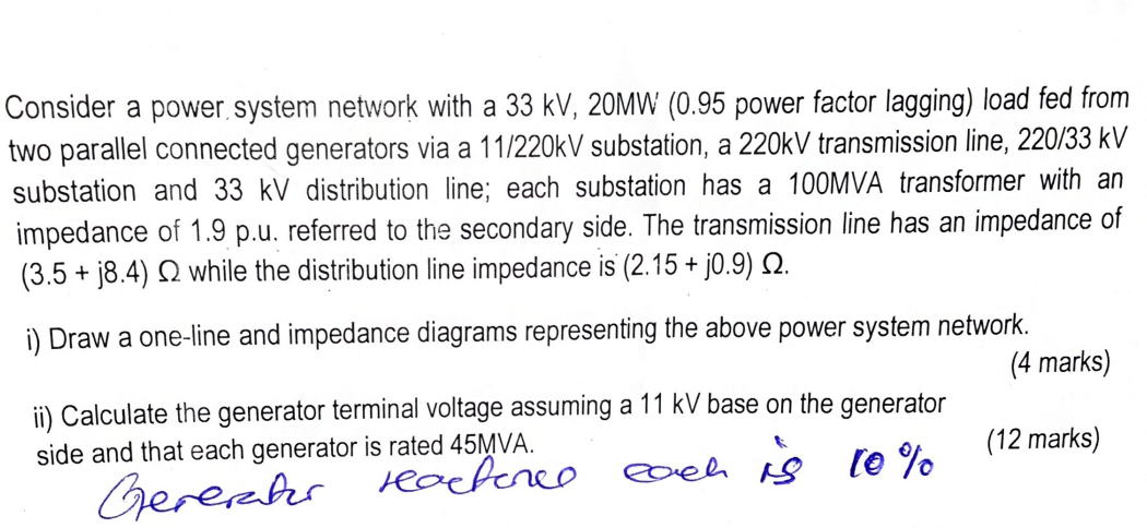Consider a power system network with a 3 3 kV , 2