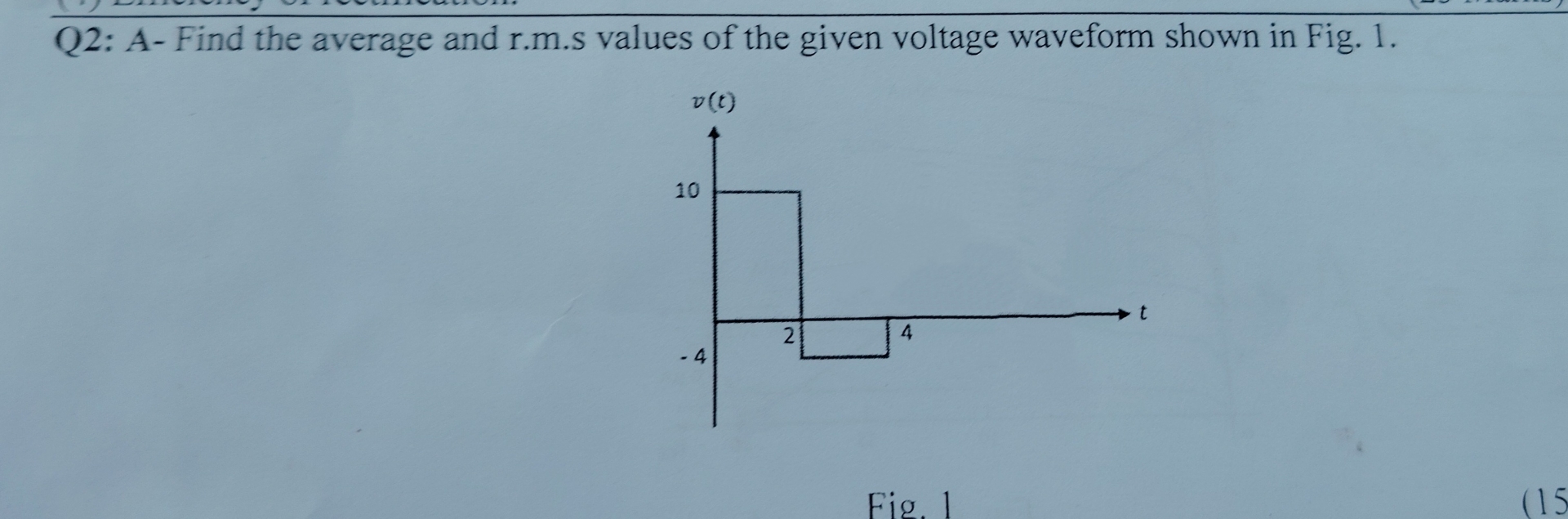 Q 2 : A - Find the average and r . m . s values