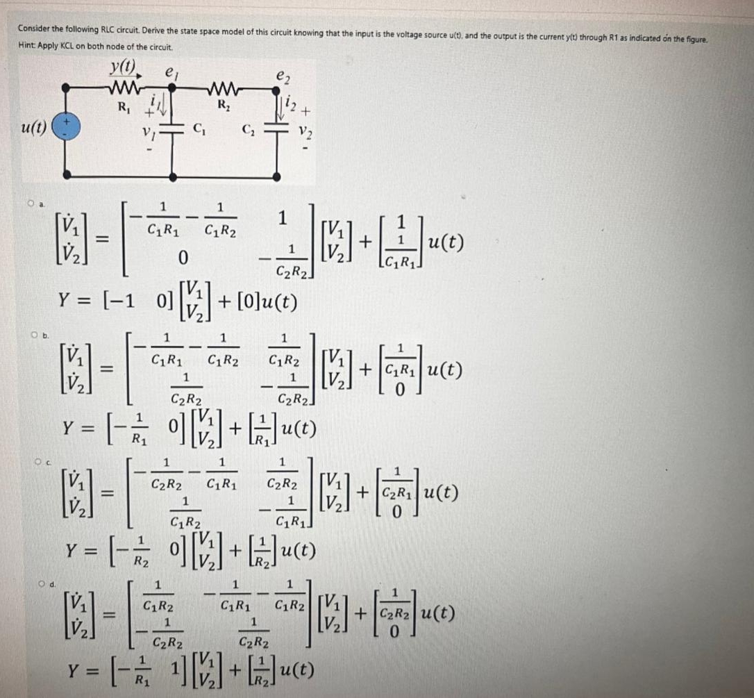 Consider the following RLC circuit. Derive the