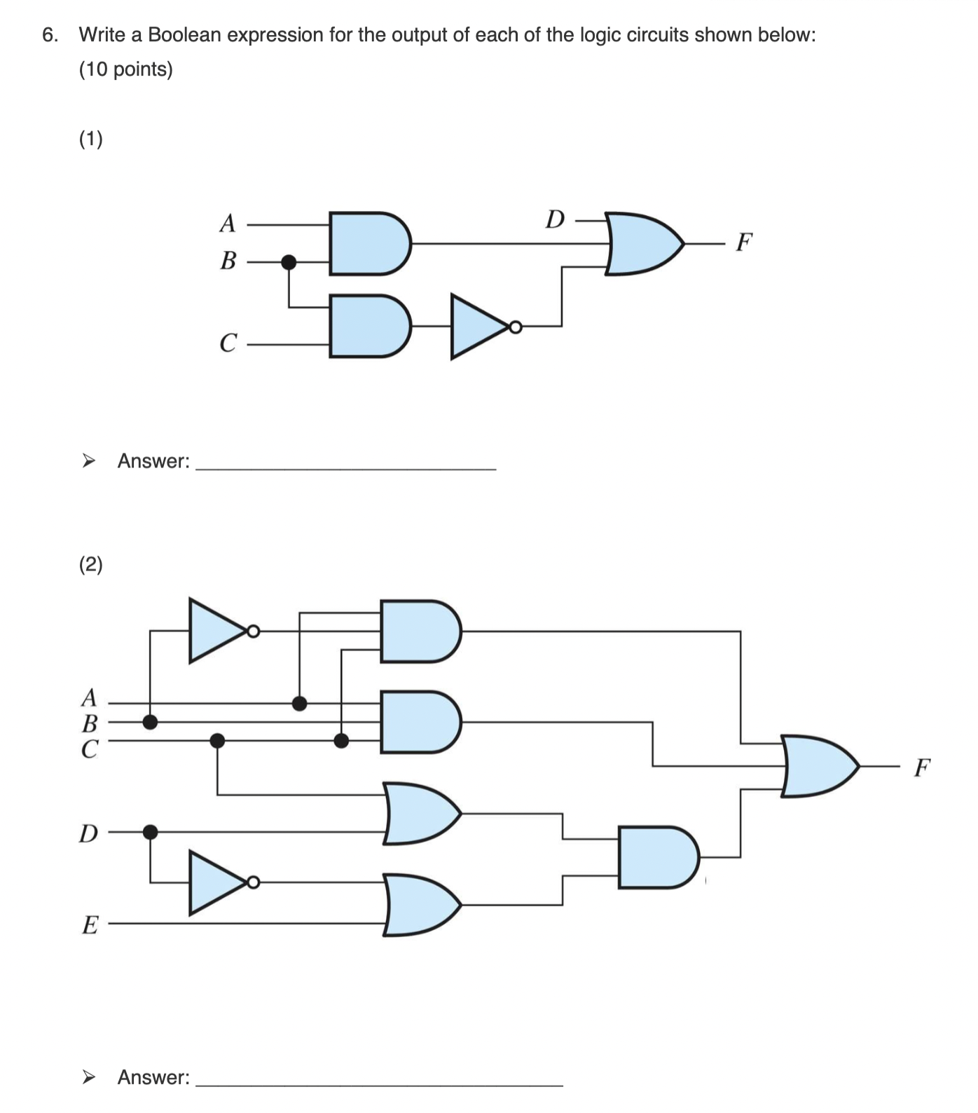 6 . Write a Boolean expression for the output of