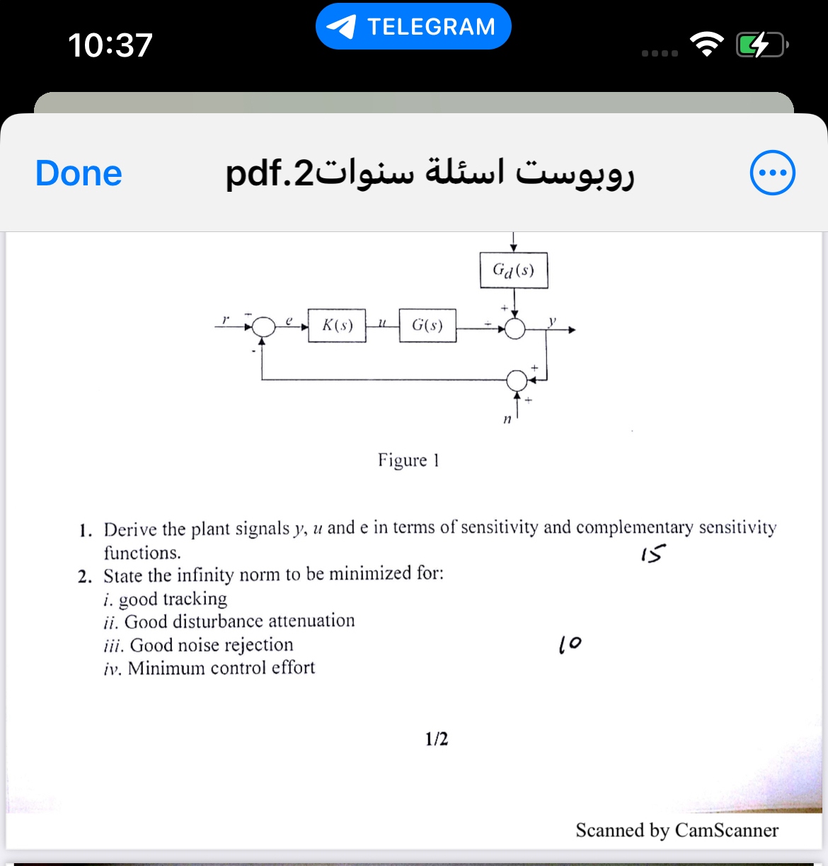 1 0 : 3 7 Done 2 . pdf Figure 1 Derive the plant