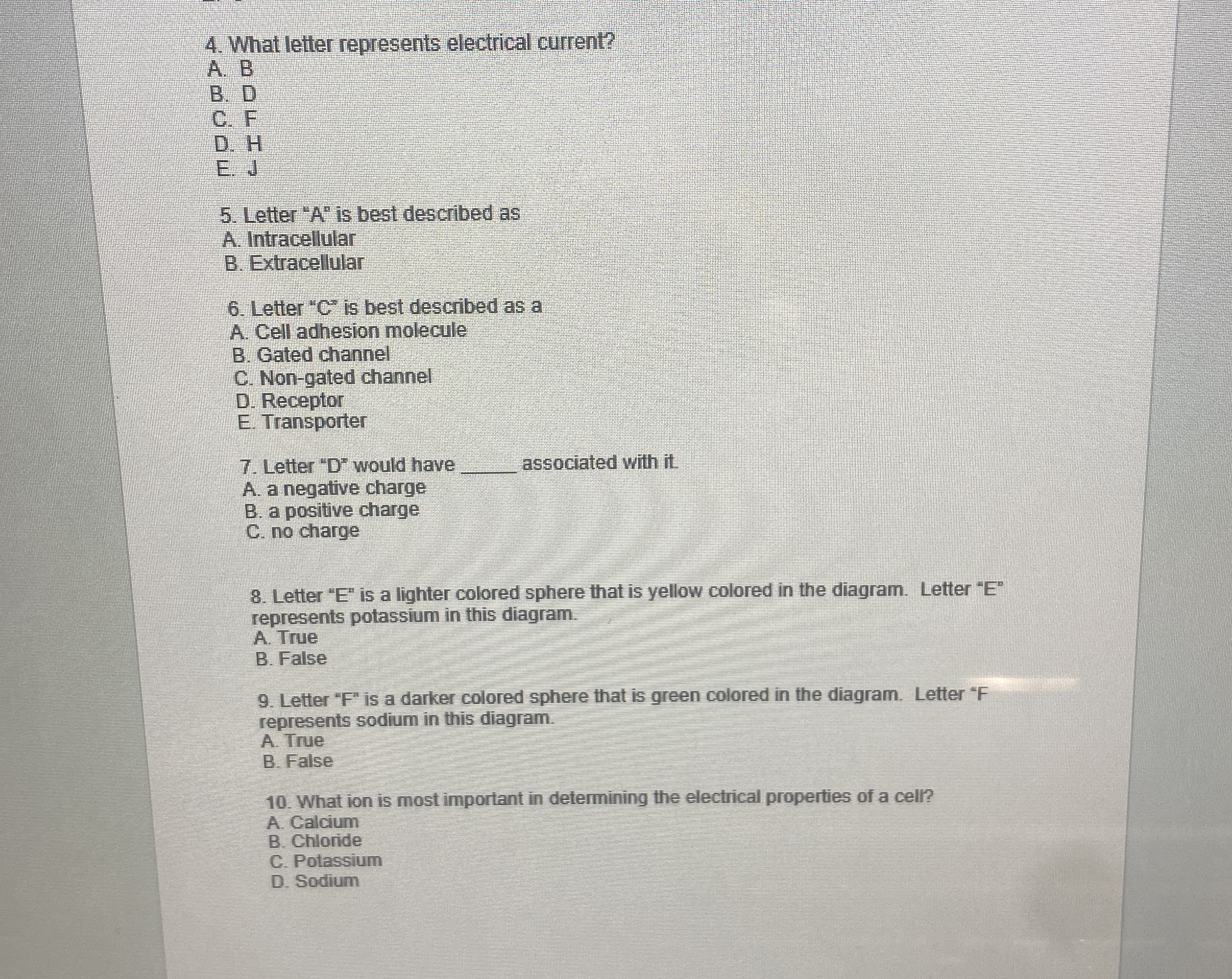 What letter represents electrical current? A . B