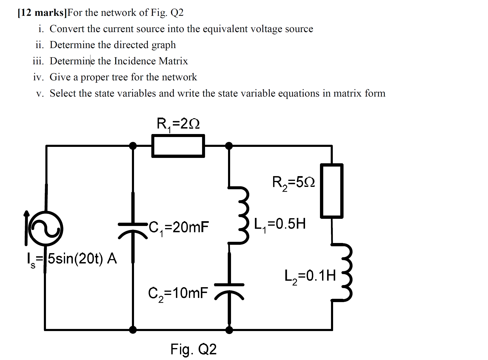 [ 1 2 marks ] For the network of Fig. Q 2 i .