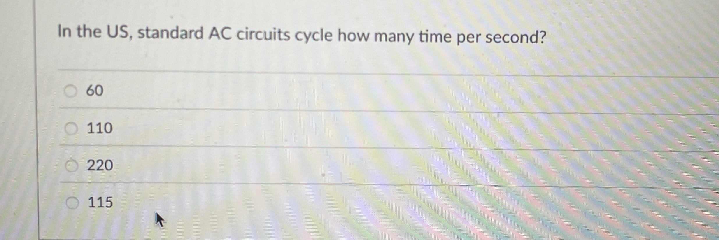 In the US , standard AC circuits cycle how many