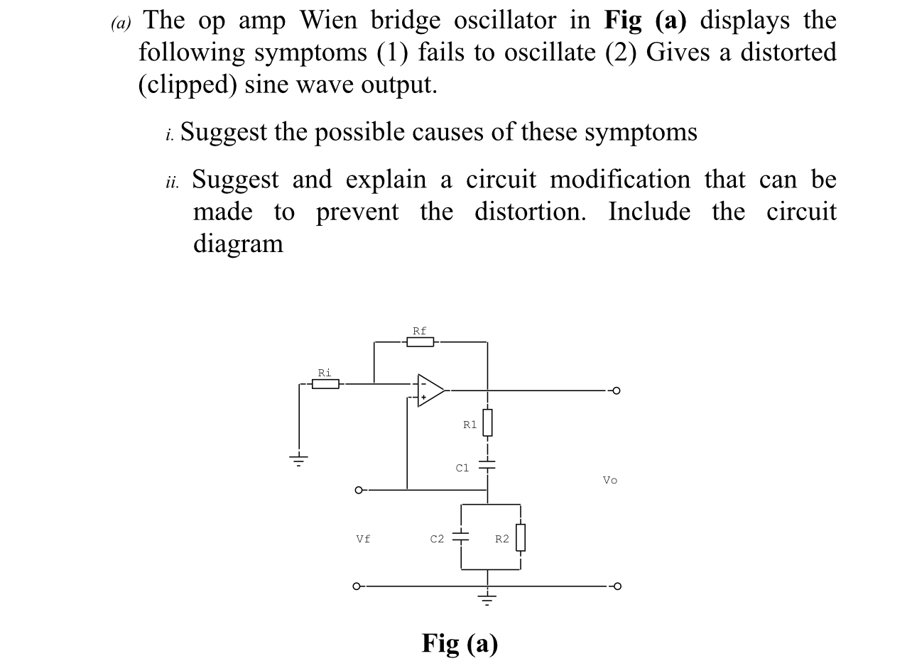( a ) The op amp Wien bridge oscillator in Fig (