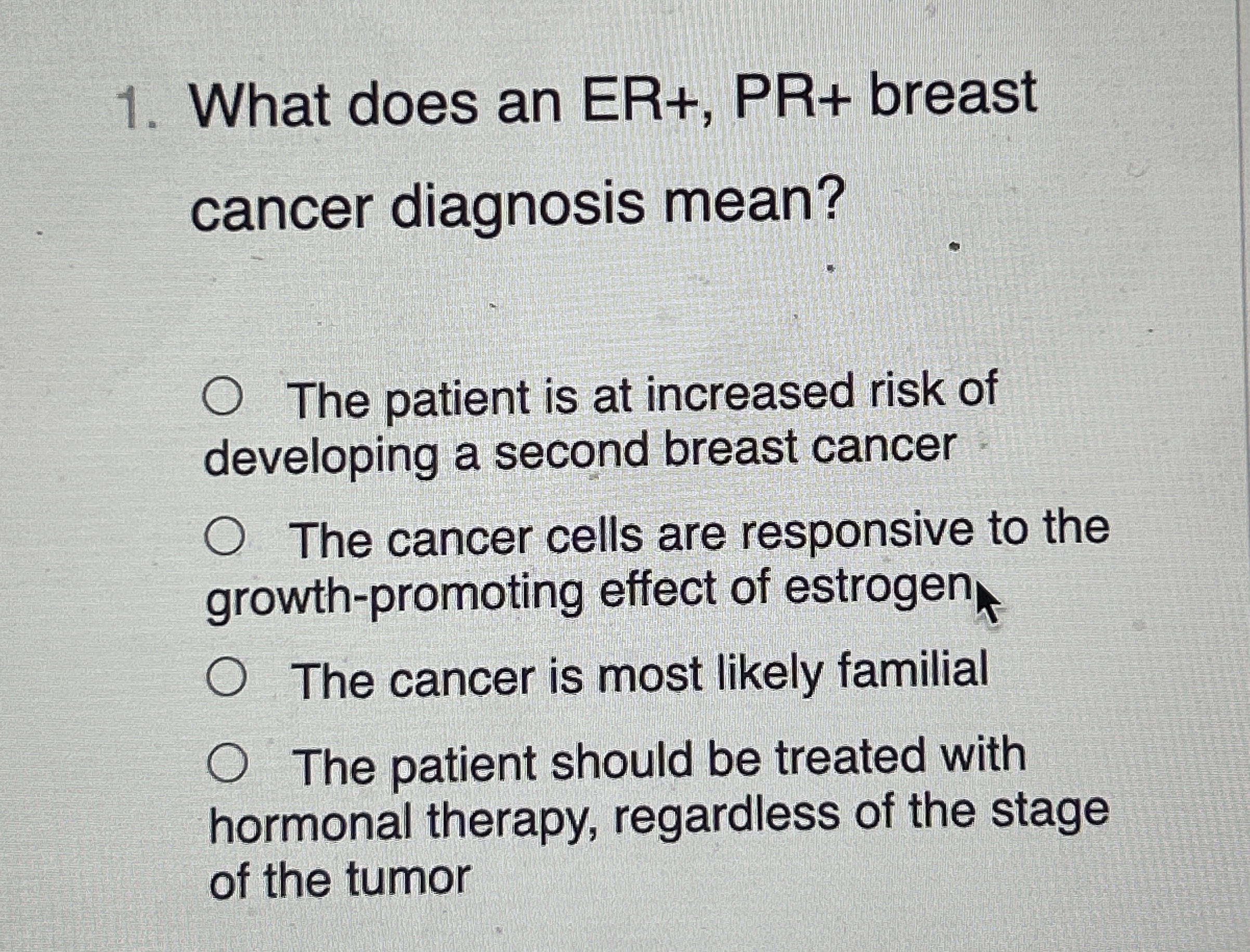 What does an ER + , PR + breast cancer diagnosis
