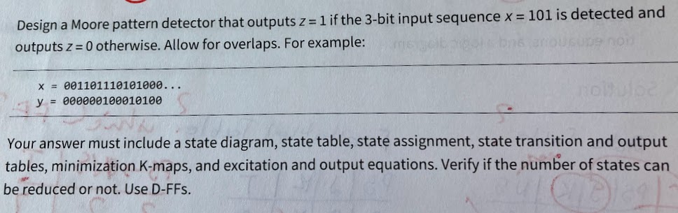 Design a Moore pattern detector that outputs z =