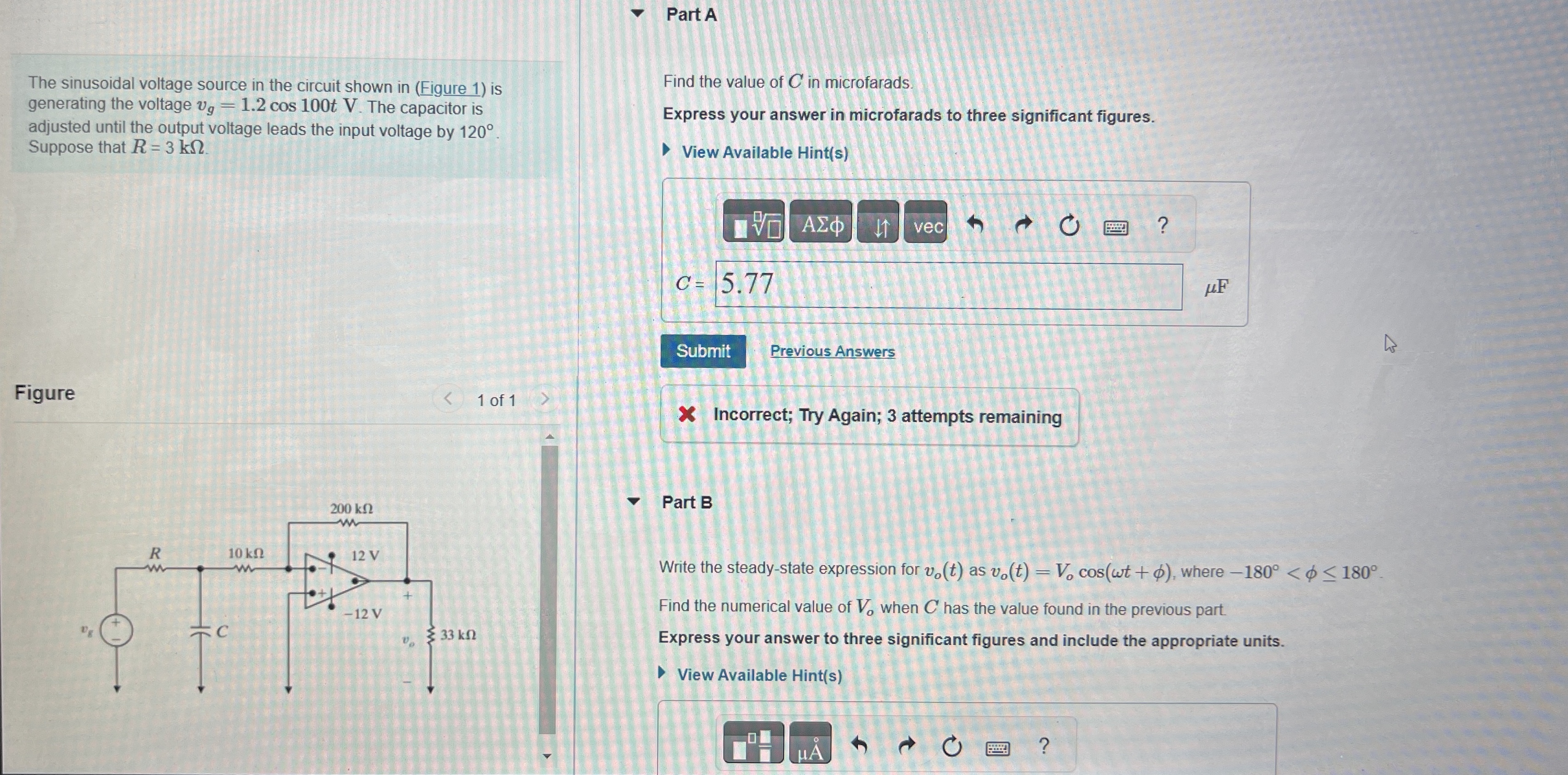 Part A The sinusoidal voltage source in the