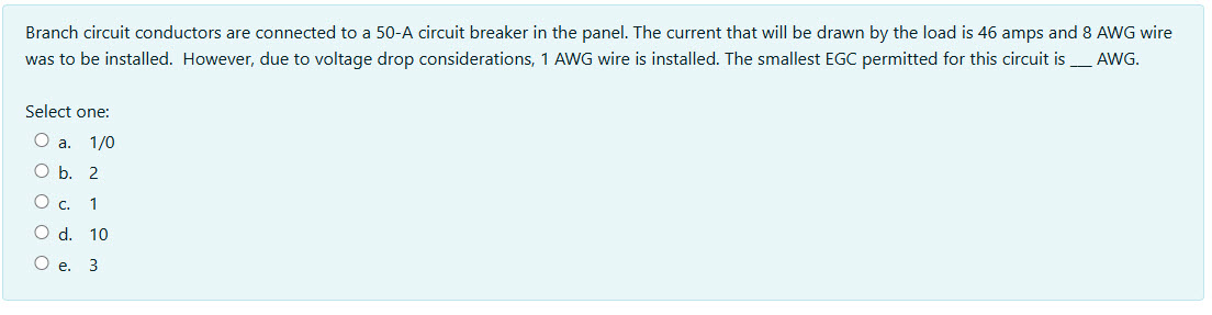 Branch circuit conductors are connected to a 5 0
