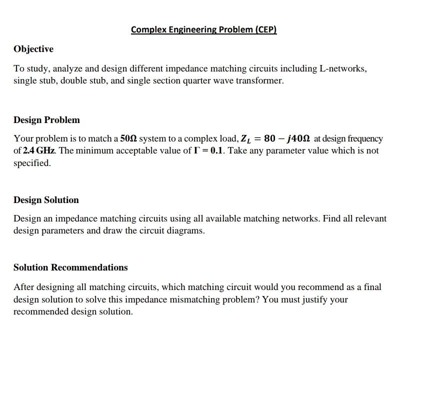 Complex Engineering Problem ( CEP ) Objective To