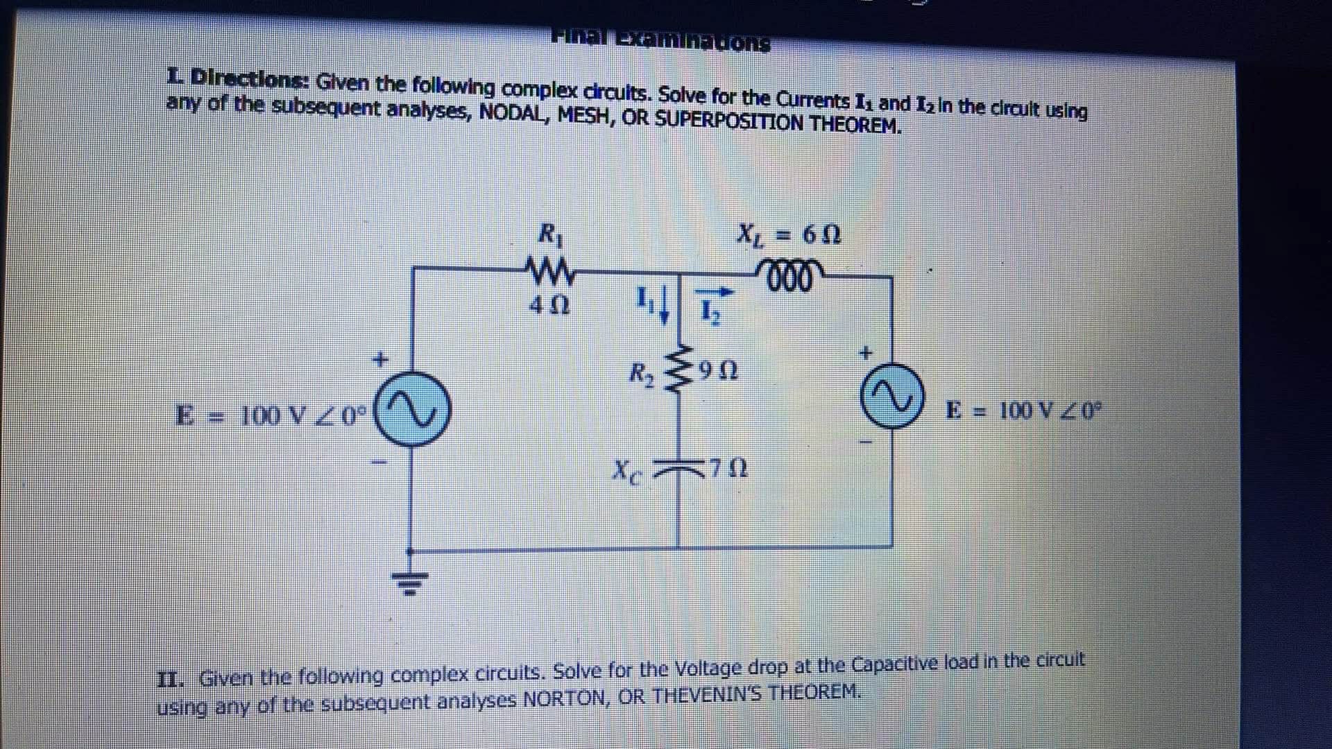I. Directions: Given the following complex