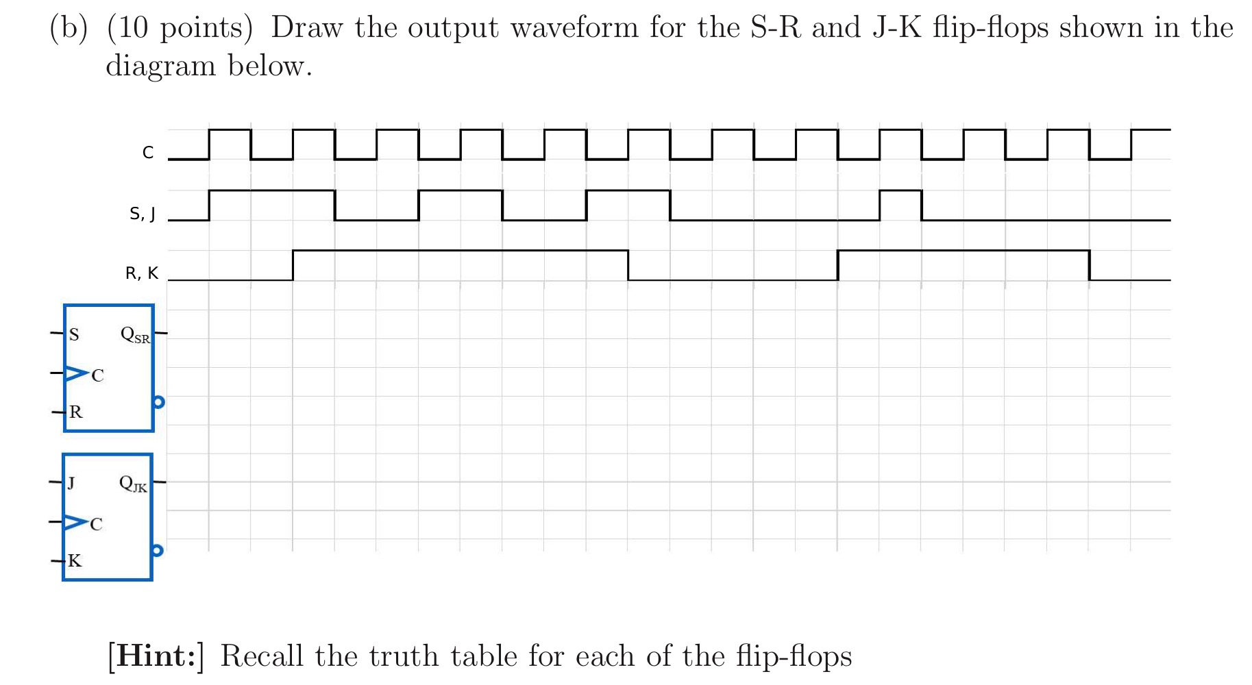 ( b ) ( 1 0 points ) Draw the output waveform for