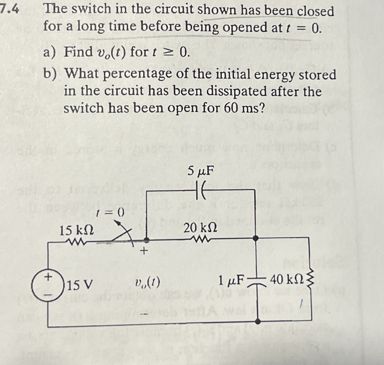7 . 4 The switch in the circuit shown has been