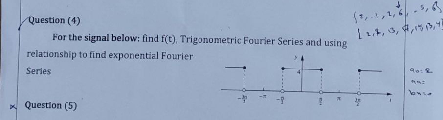 Question ( 4 ) For the signal below: find f ( t )