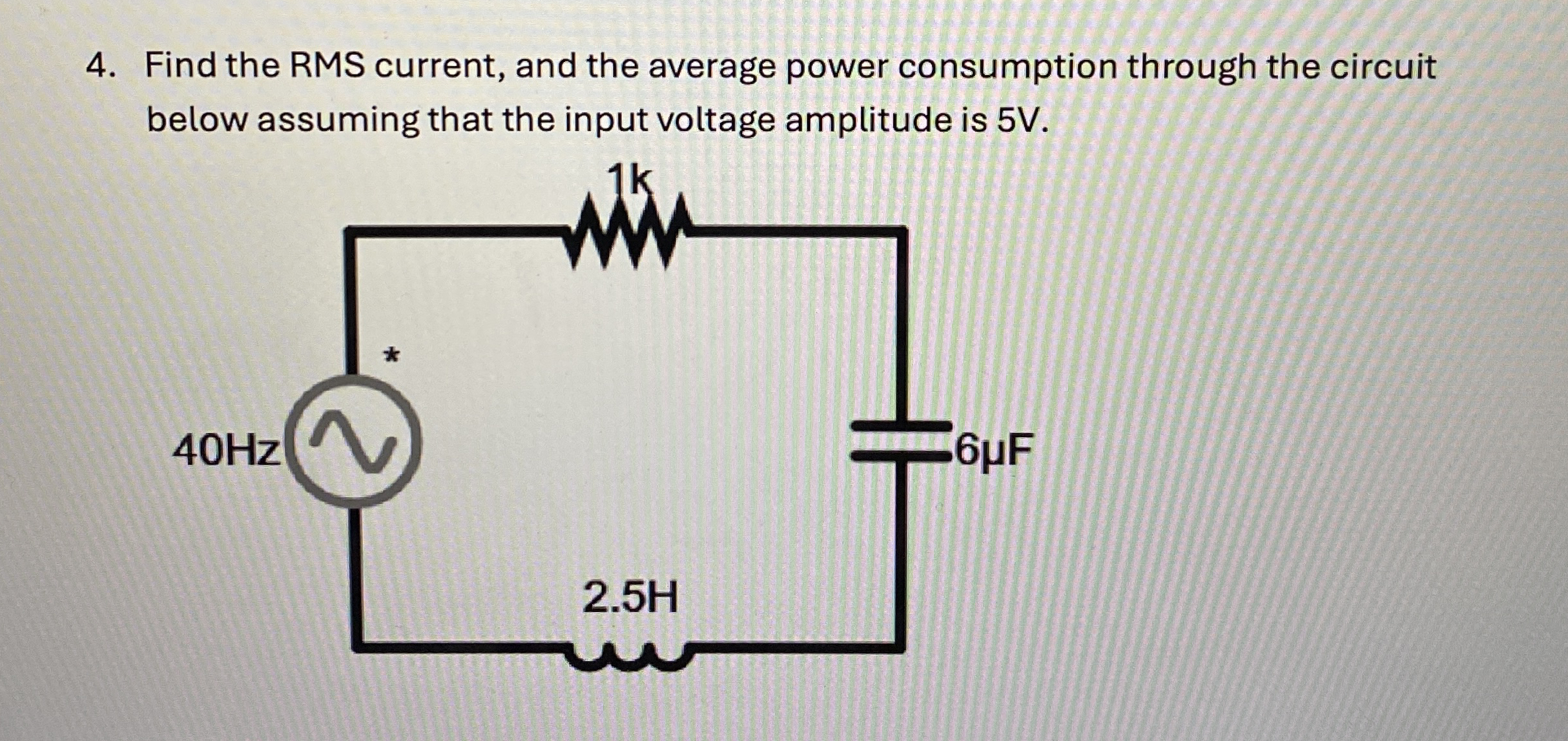 Find the RMS current, and the average power