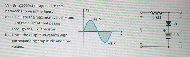 V i = 8 s i n ( 1 0 0 0 t ) is applied to the