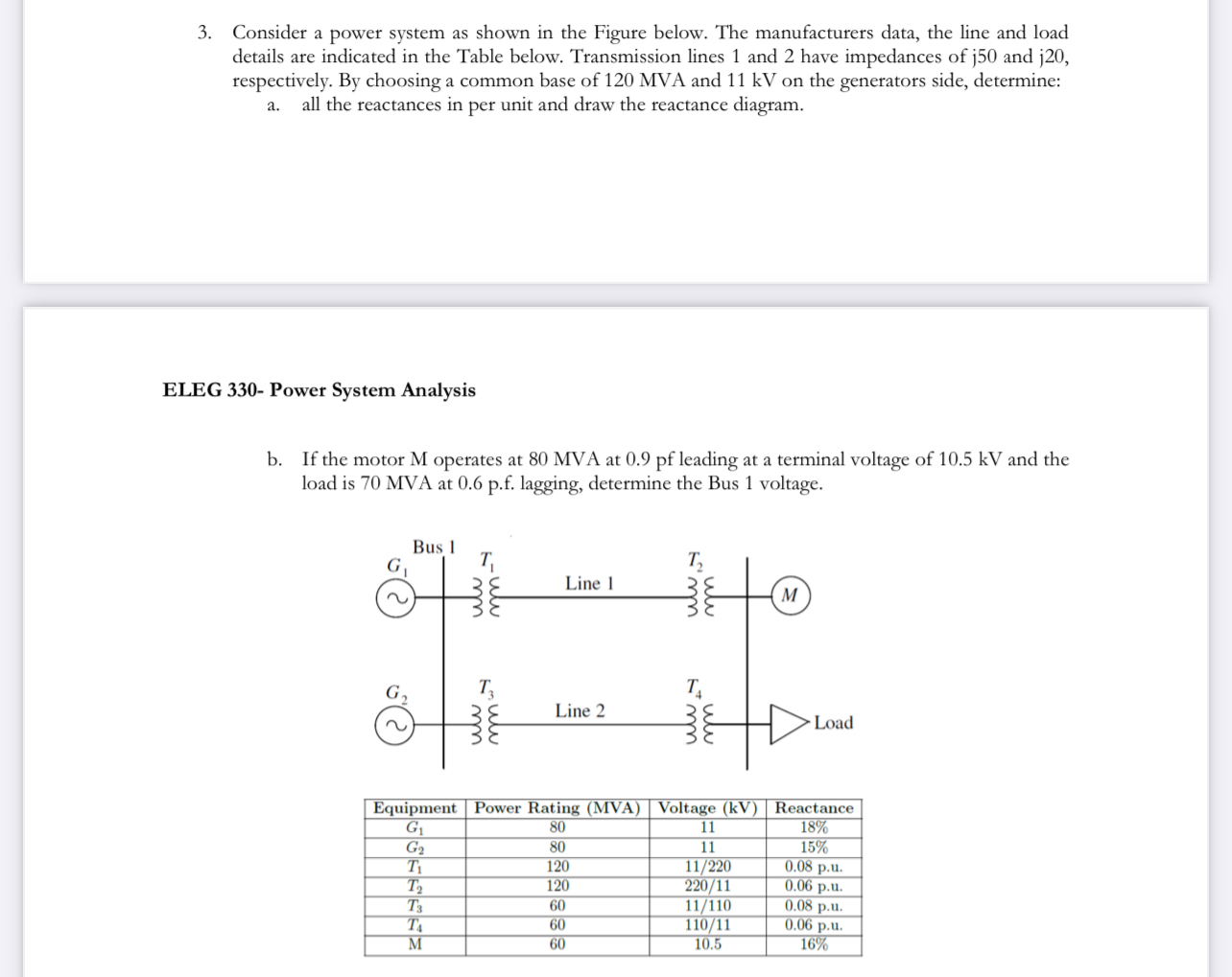 Consider a power system as shown in the Figure