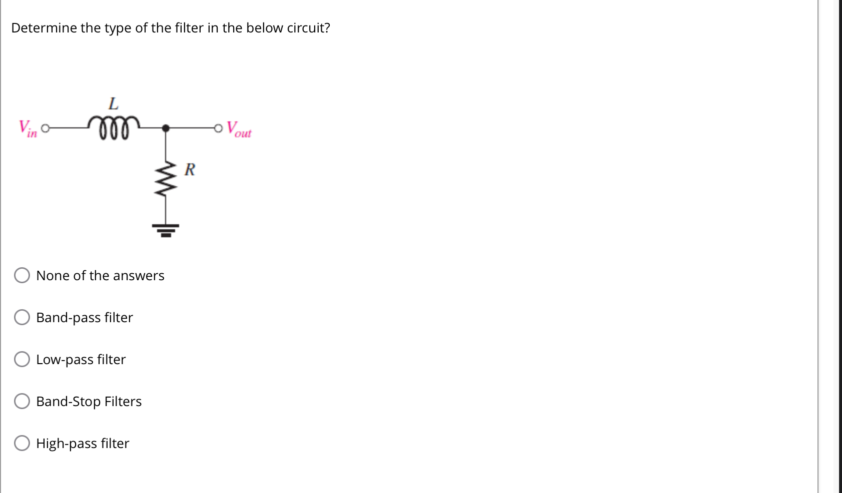 Determine the type of the filter in the below