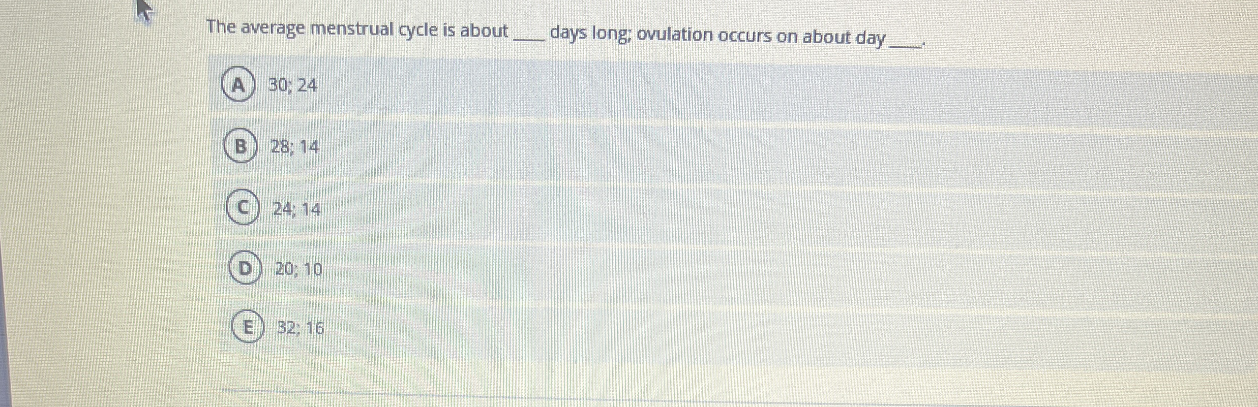 The average menstrual cycle is about q , days