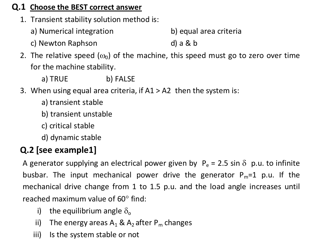 Q . 1 Choose the BEST correct answer Transient