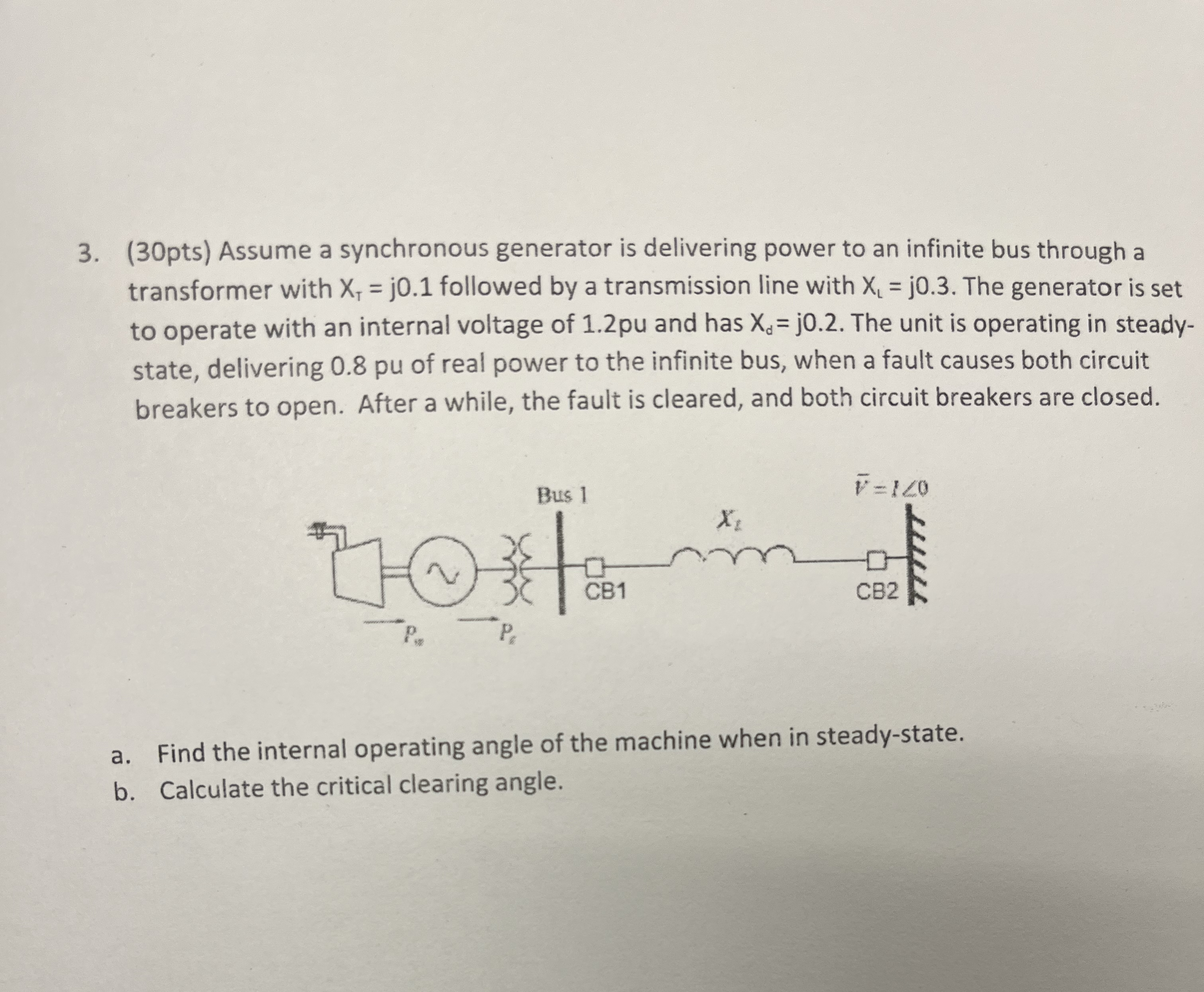 ( 3 0 pts ) Assume a synchronous generator is