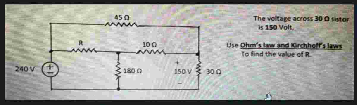 The voltage across 3 0 ohm resistor is 1 5 0