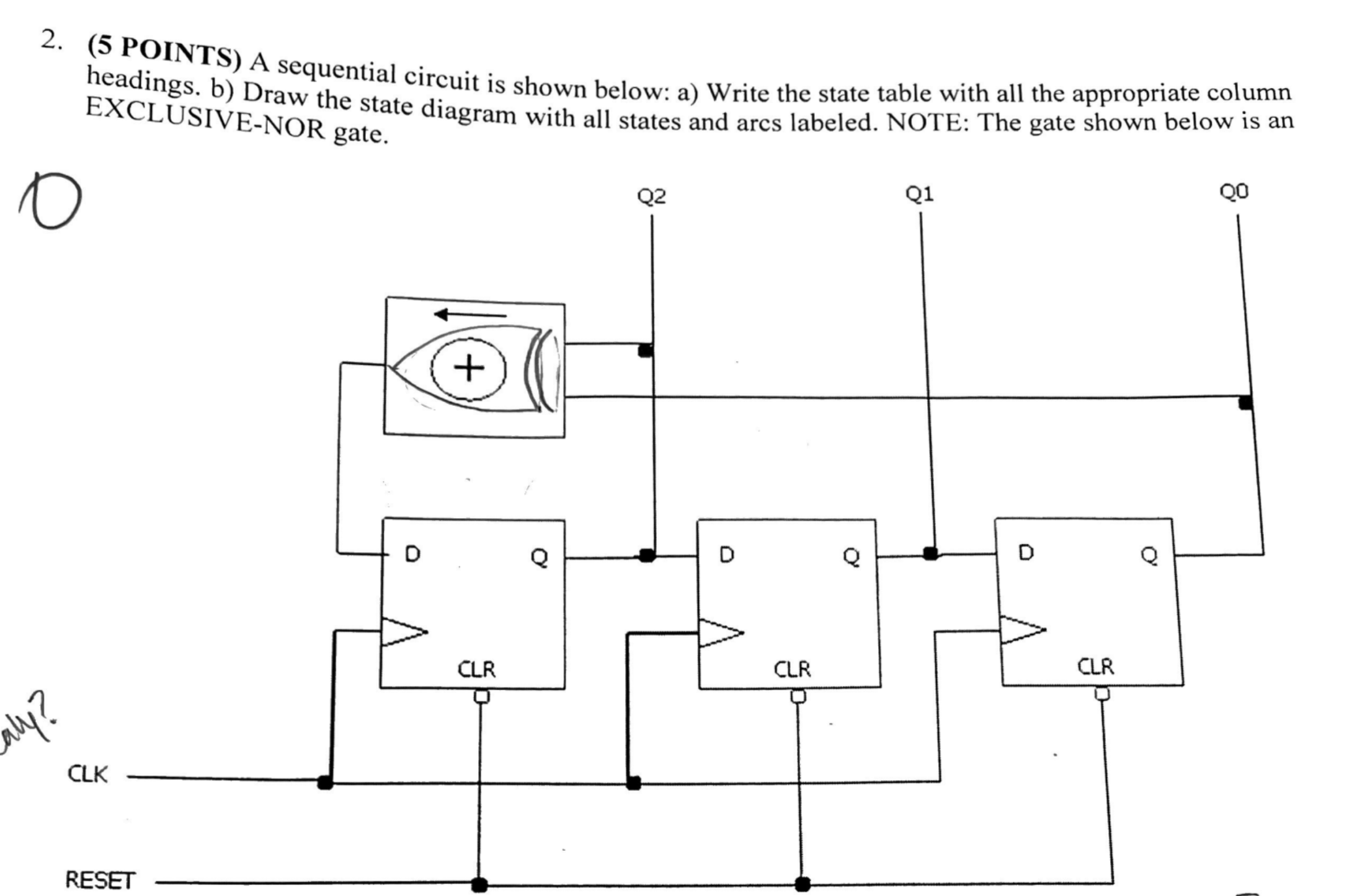 2 . ( 5 POINTS ) A sequential circuit is shown