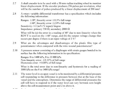 2 . 7 A shaft encoder is to be used with a 5 0 mm