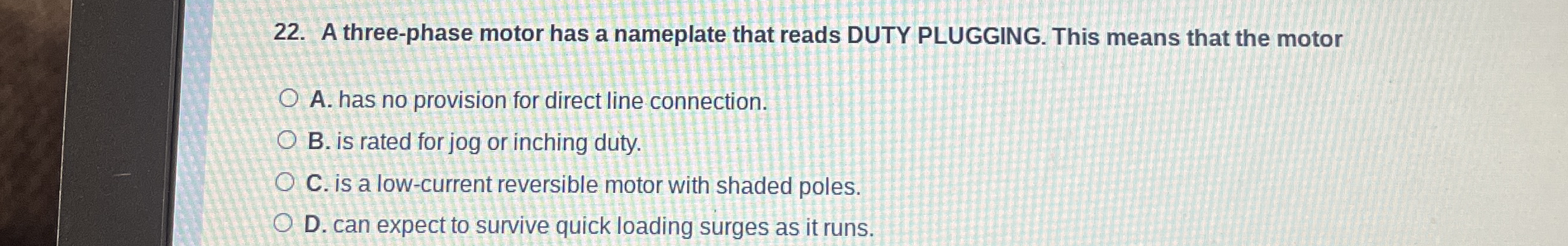 A three - phase motor has a nameplate that reads