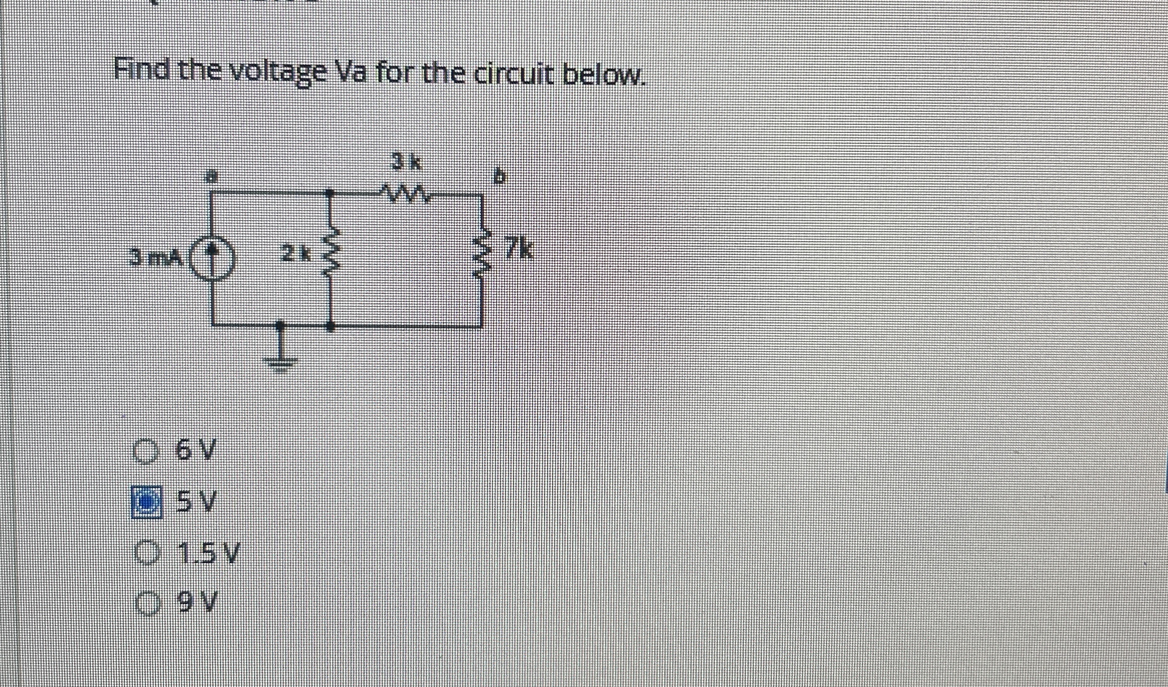 Find the voltage Va for the circuit below. 6 V 5