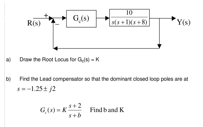 a ) Draw the Root Locus for G c ( s ) = K b )