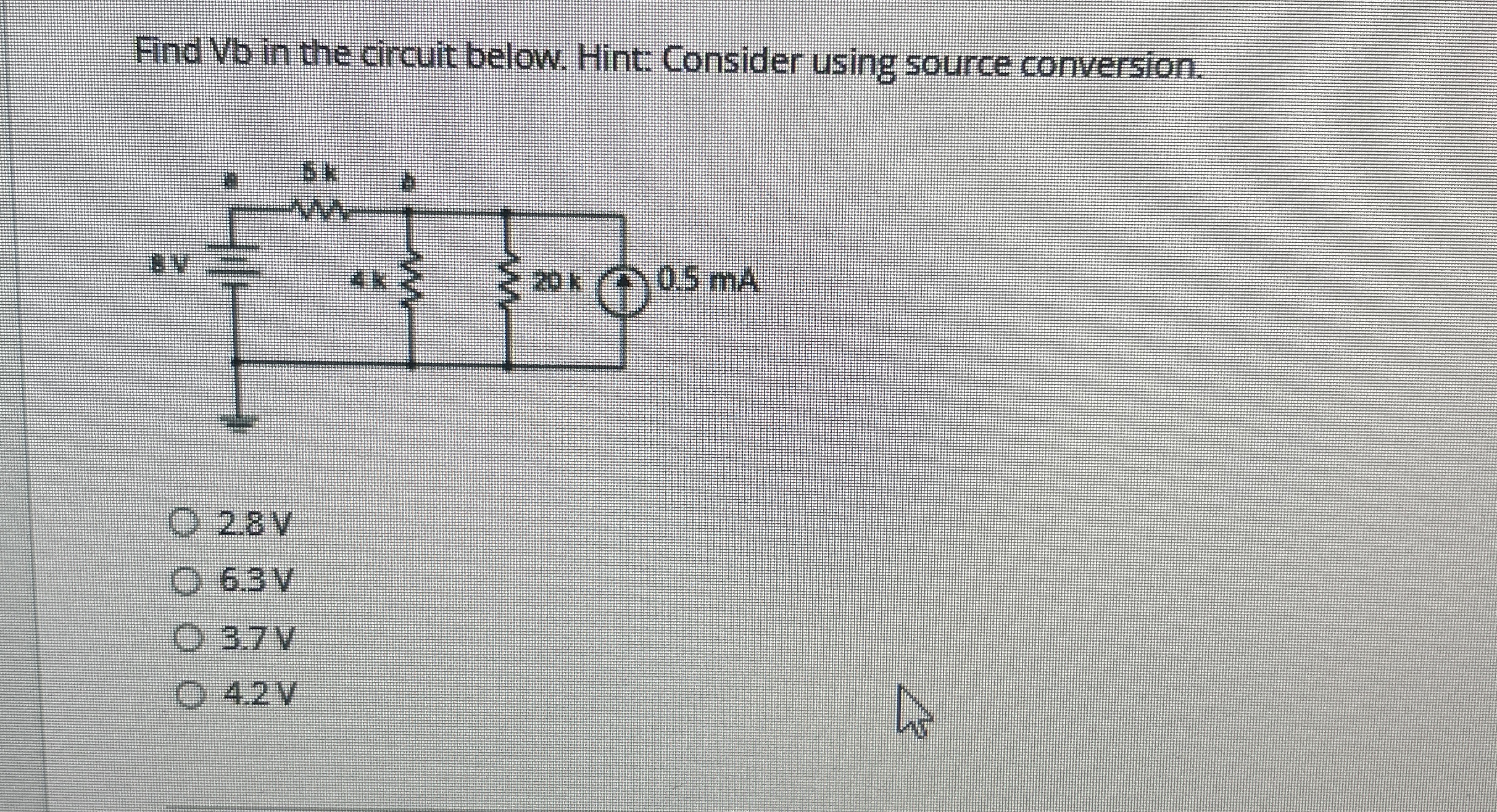 Find Vb in the circuit below. Hint: Consider