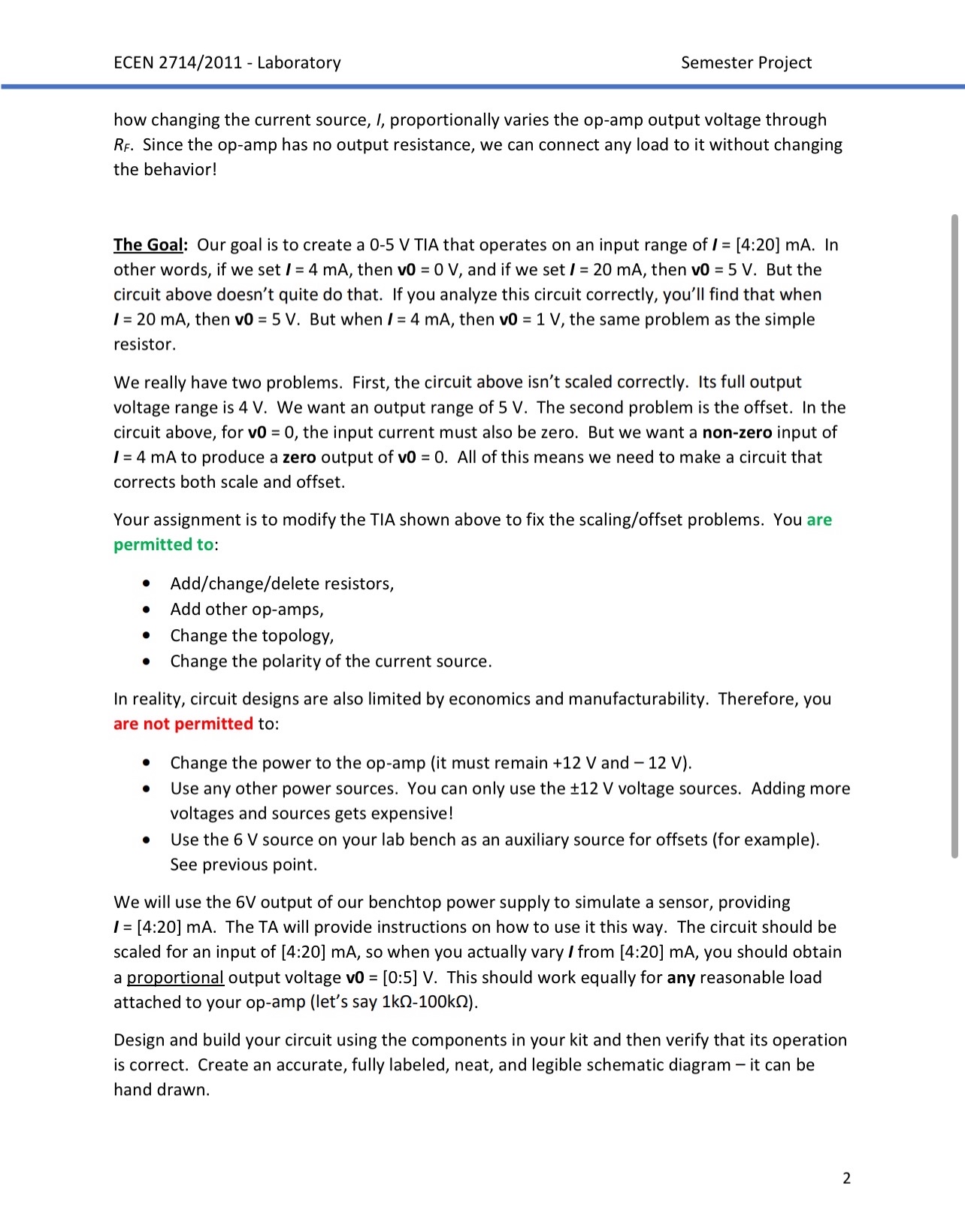 ECEN 2 7 1 4 / 2 0 1 1 - Laboratory Semester