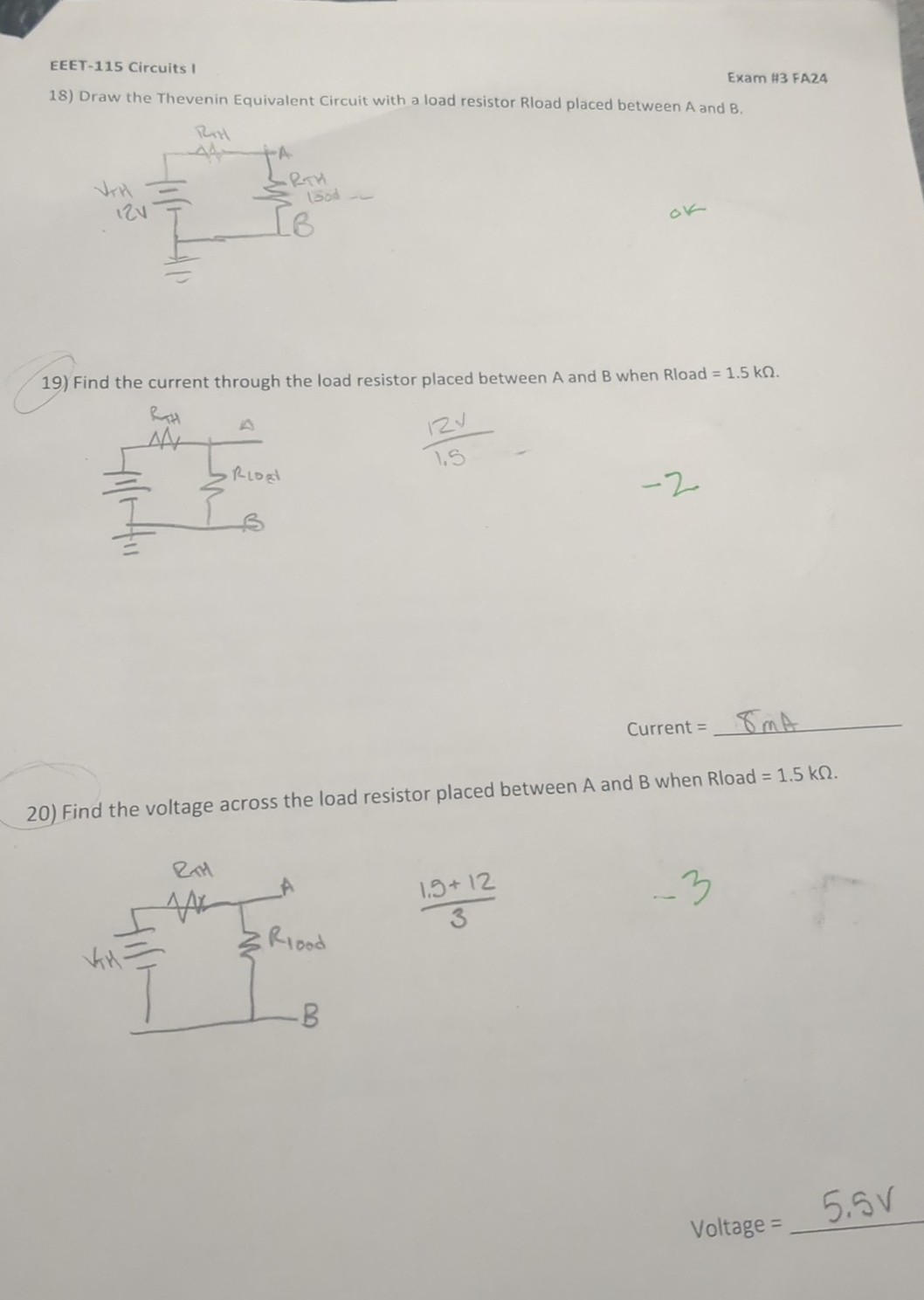EEET - 1 1 5 Circuits I Exam H 3 FA 2 4 Draw the