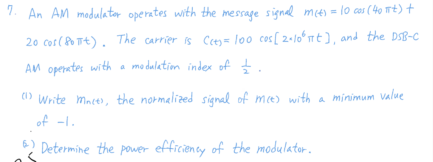 An AM modulator operates with the message signal