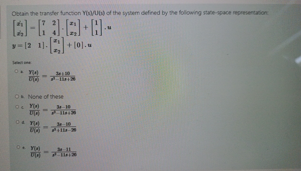 Obtain the transfer function Y s U ( s ) of the