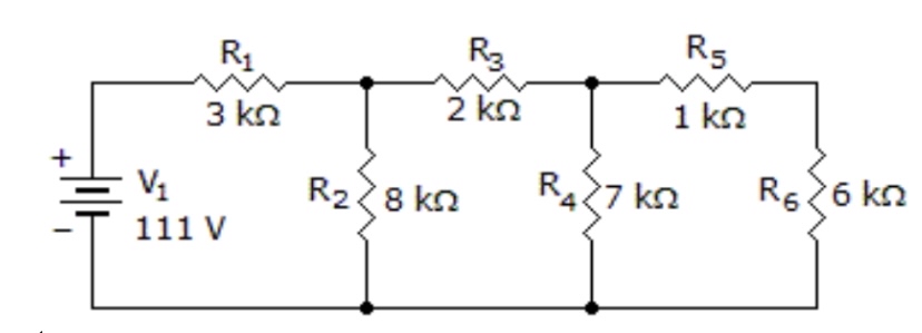 Calculate the current through and the voltage